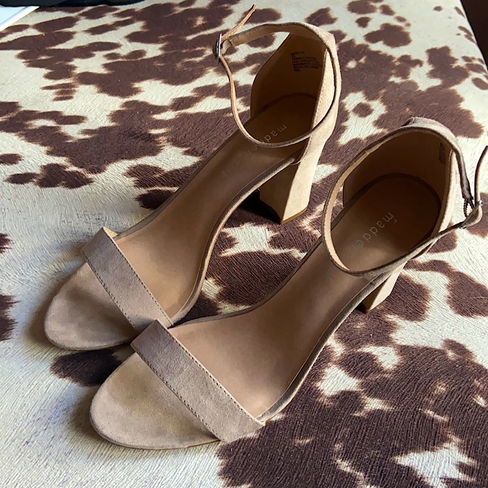 Suede, tan Madden Girl heels.